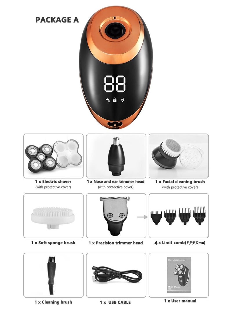 Generic - LCD Display Men's Electric Shaver, Beard Trimmer with 5D Floating Five Blades (Gold) - Image 1