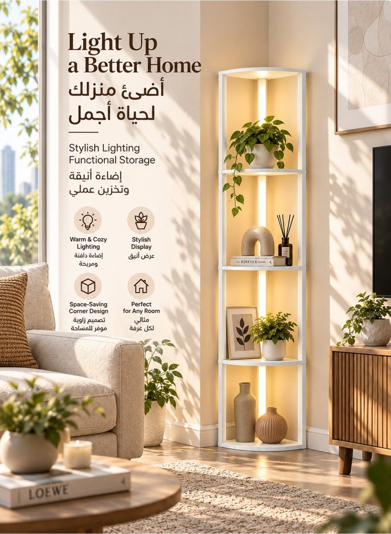 Sharpdo Floor Lamp with Shelves, 3-Level Dimmable LED Bookshelf Floor Lamp with Remote Control, 4-Tier Tall Standing Lamp for Living Room Bedroom Corner Display, White (163cm) 11W - Image 1