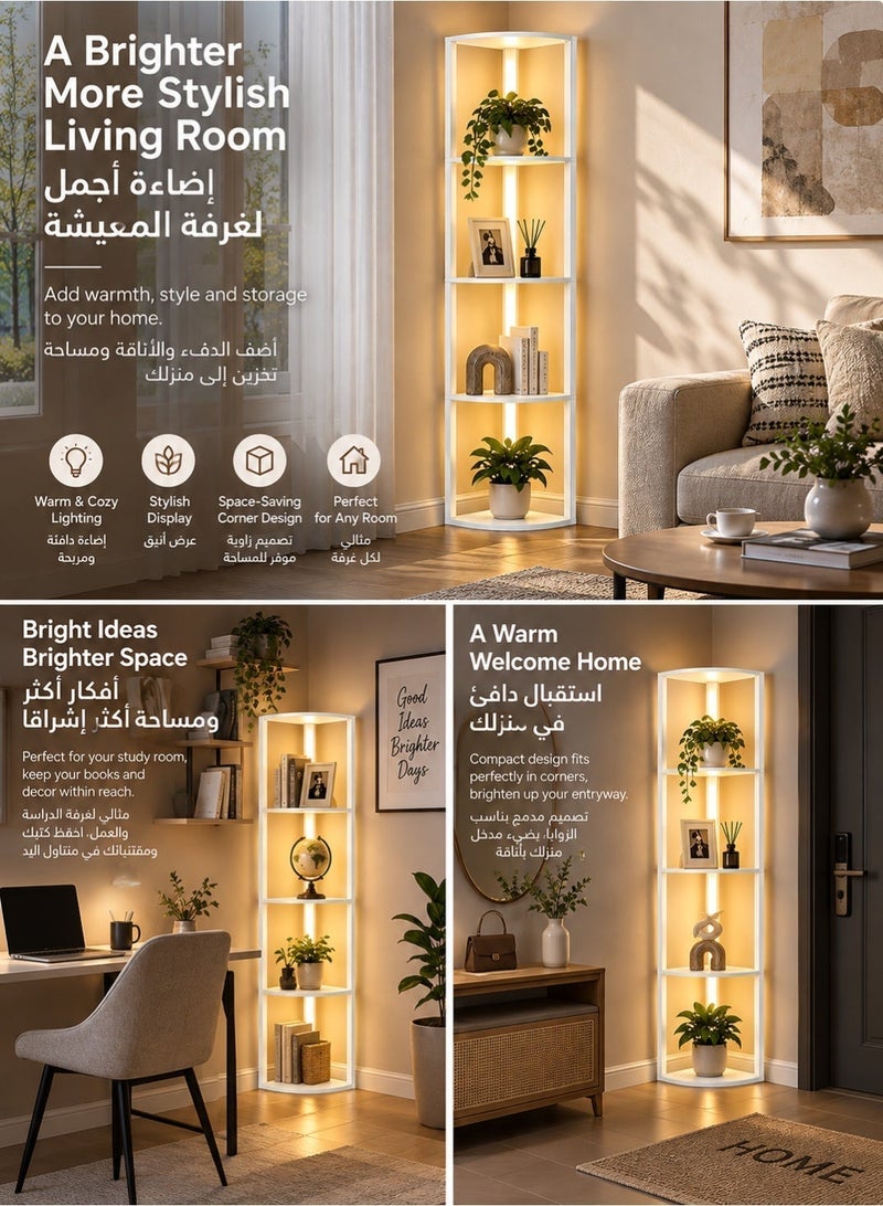 Sharpdo Floor Lamp with Shelves, 3-Level Dimmable LED Bookshelf Floor Lamp with Remote Control, 4-Tier Tall Standing Lamp for Living Room Bedroom Corner Display, White (163cm) 11W - Image 2
