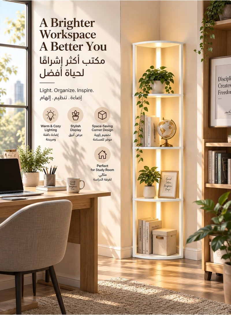 Sharpdo Floor Lamp with Shelves, 3-Level Dimmable LED Bookshelf Floor Lamp with Remote Control, 4-Tier Tall Standing Lamp for Living Room Bedroom Corner Display, White (163cm) 11W - Image 3