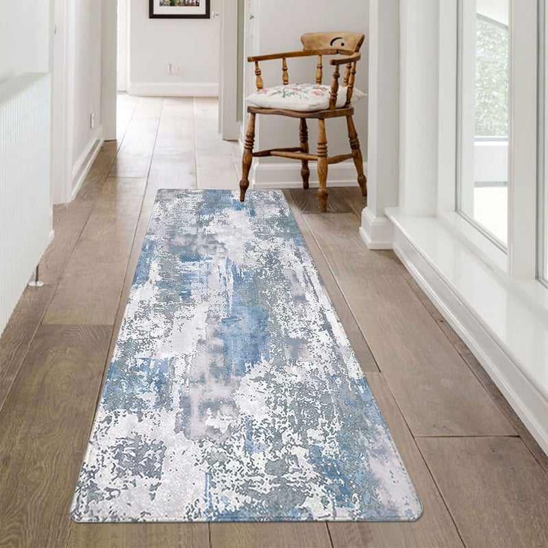 Famibay famibay 2x6ft Hallway Runner Rug Non Slip Washable Rug Runner Modern Runners for Hallways with Rubber Backing Soft Flurry Low Pile Carpet Runners for Hallway Kitchen BathroomBlue and Grey