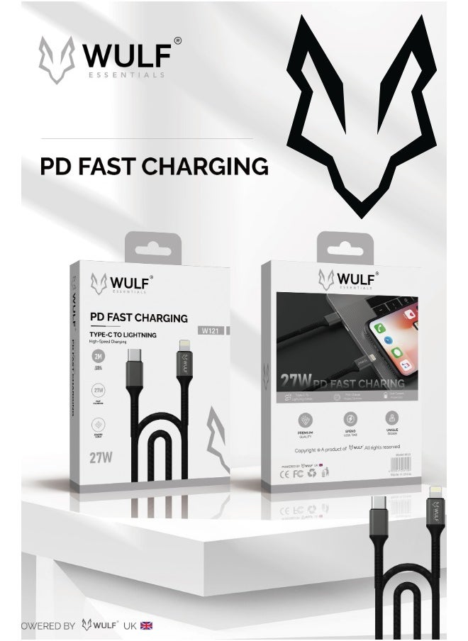 Wulf Essentials WULF W121 Type-C to Lightning 27W PD Fast Charging Cable – 2M Braided Power Line 