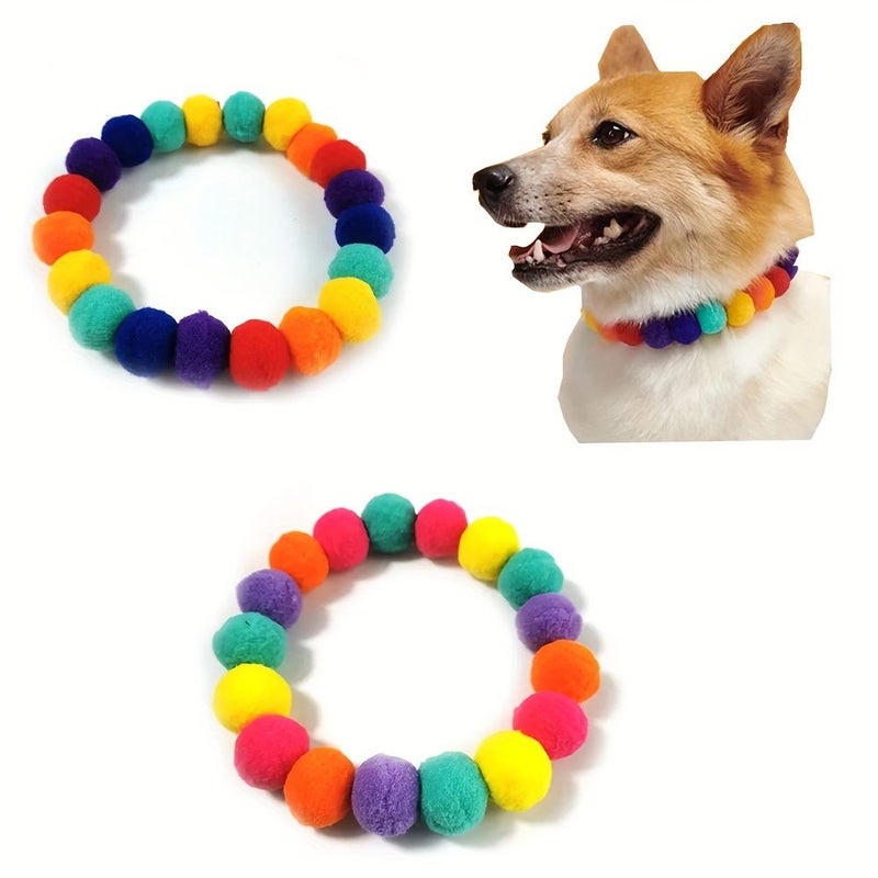 Set Of 2 Multicolor Ball Collars For Dogs Cats Various Sizes Style Pet Necklaces - Image 1
