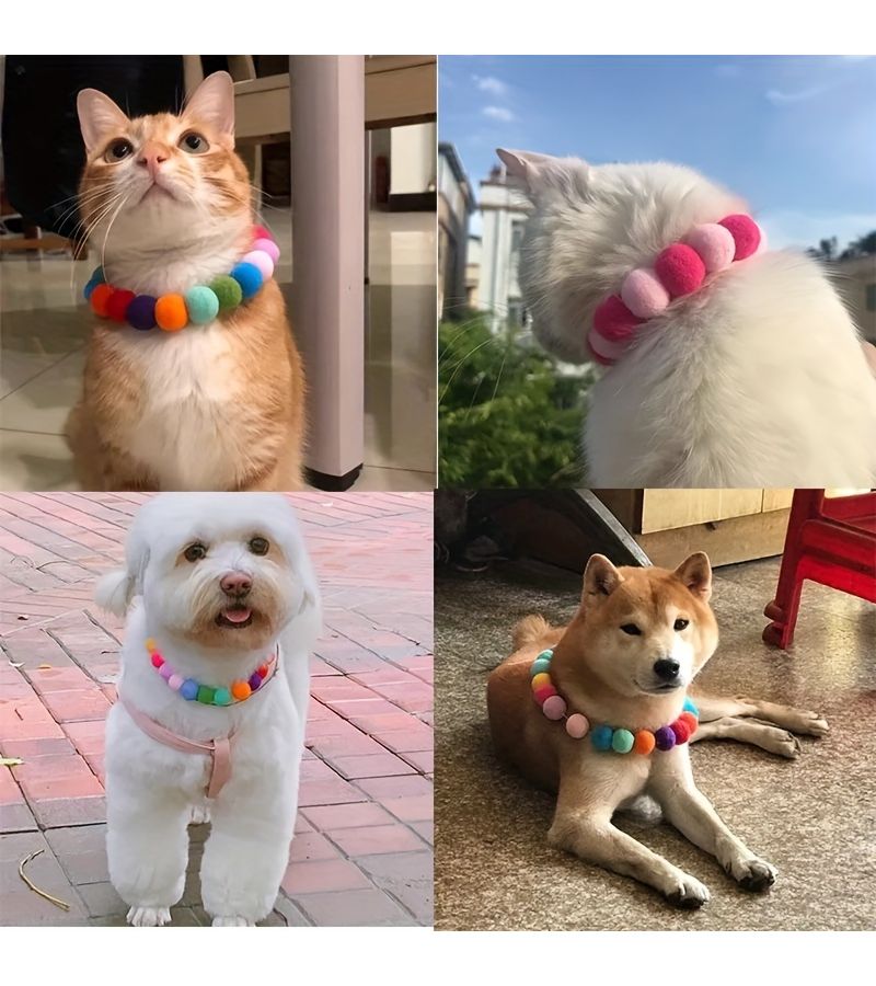 Set Of 2 Multicolor Ball Collars For Dogs Cats Various Sizes Style Pet Necklaces - Image 3