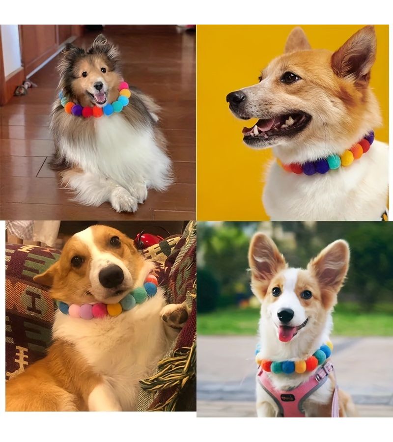 Set Of 2 Multicolor Ball Collars For Dogs Cats Various Sizes Style Pet Necklaces - Image 2