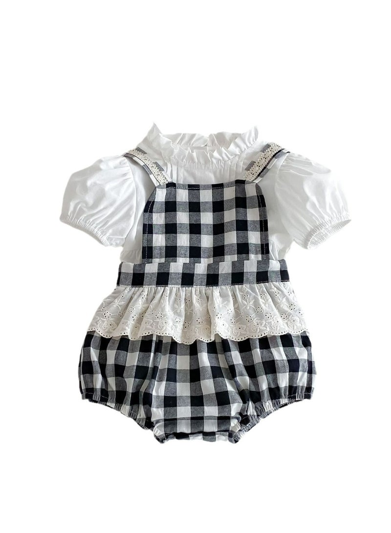 Children Set Summer Baby Strap Stylish Checkered Two Piece Set - Image 1