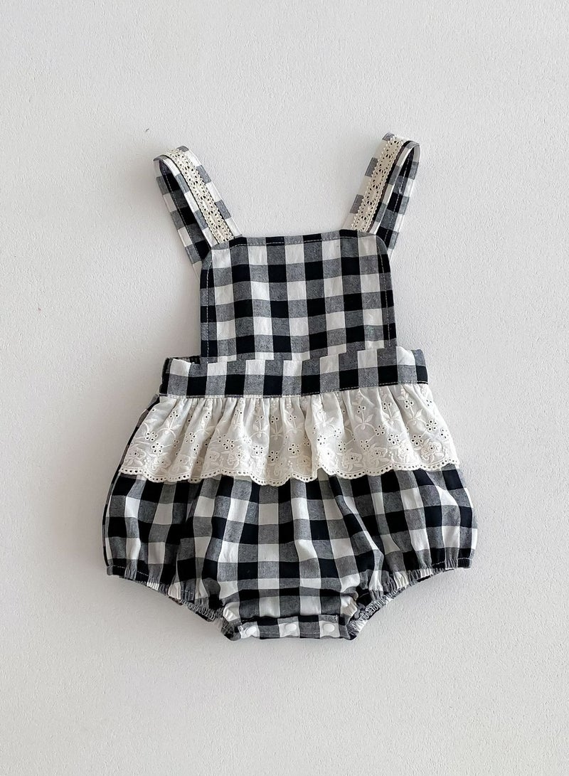 Children Set Summer Baby Strap Stylish Checkered Two Piece Set - Image 3