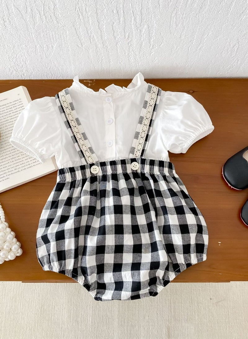 Children Set Summer Baby Strap Stylish Checkered Two Piece Set - Image 4