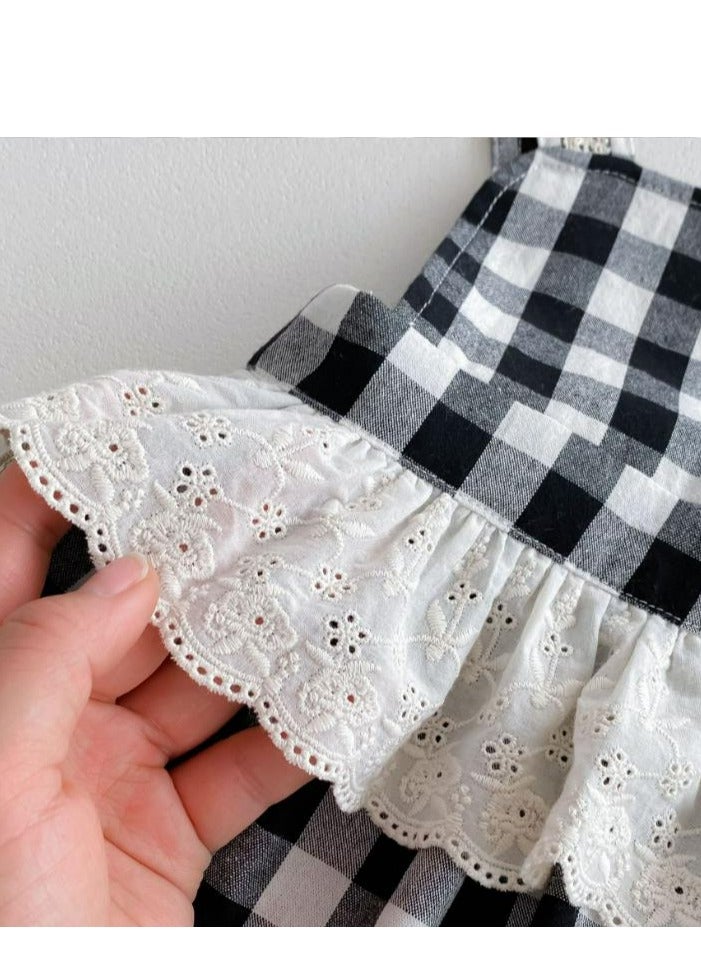 Children Set Summer Baby Strap Stylish Checkered Two Piece Set - Image 5