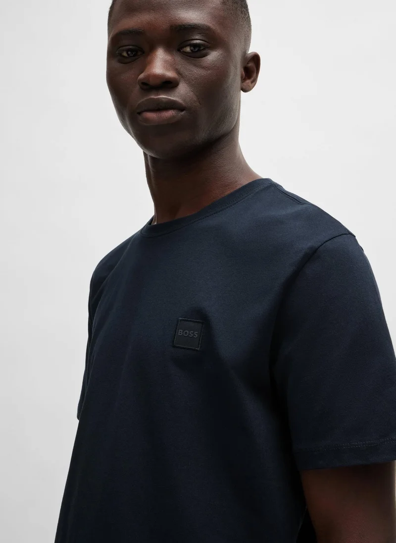 BOSS Dark Blue Cotton-jersey T-shirt with logo patch for Men | Best Price UAE