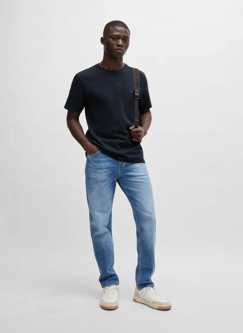 BOSS Dark Blue Cotton-jersey T-shirt with logo patch for Men | Best Price UAE