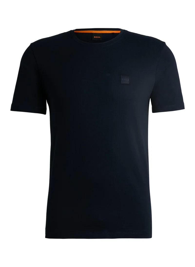 BOSS Dark Blue Cotton-jersey T-shirt with logo patch for Men | Best Price UAE