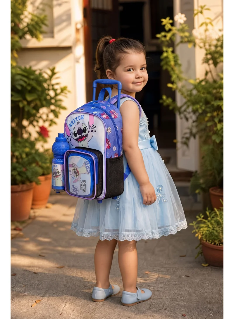 ديزني Disney Stitch Toddler 3-in-1 Trolley Set 13" – Official Lilo & Stitch Rolling Backpack with Water Bottle & Lunch Box, Wheeled Preschool School Bag Set for Kids | Boys & Girls School Bag