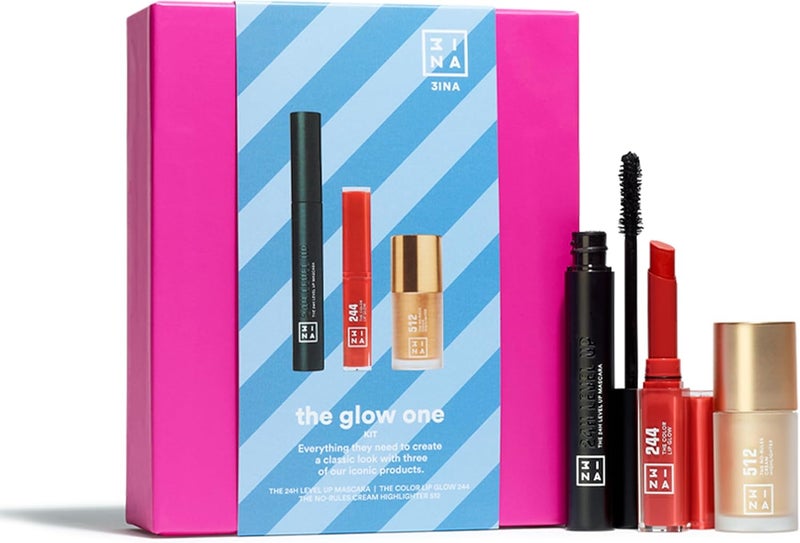 مجموعة 3INA MAKEUP The Glow One كيت 3ina للماكياج منتجات أيقونية مجموعة مكياج هايلايتر سائل أحمر شفاه ماسكارا سوداء