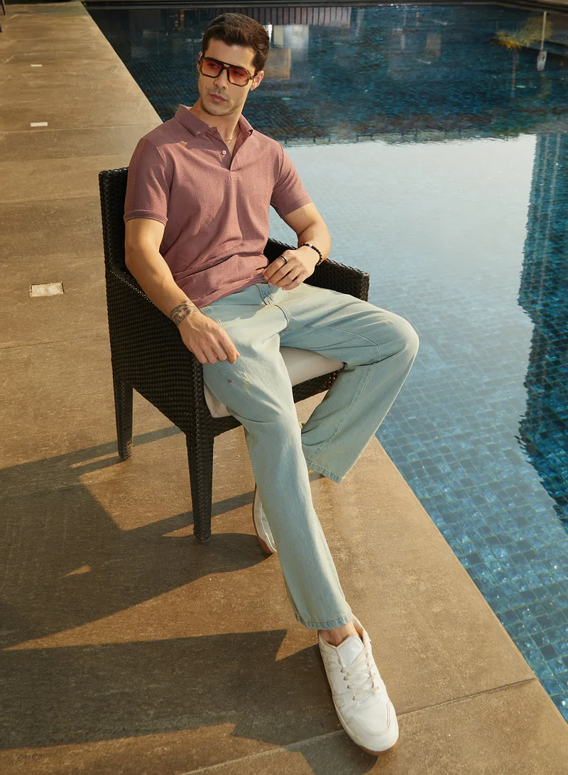 كامبوس سوترا Men's Grape Purple Texture-Lined Polo T-Shirt