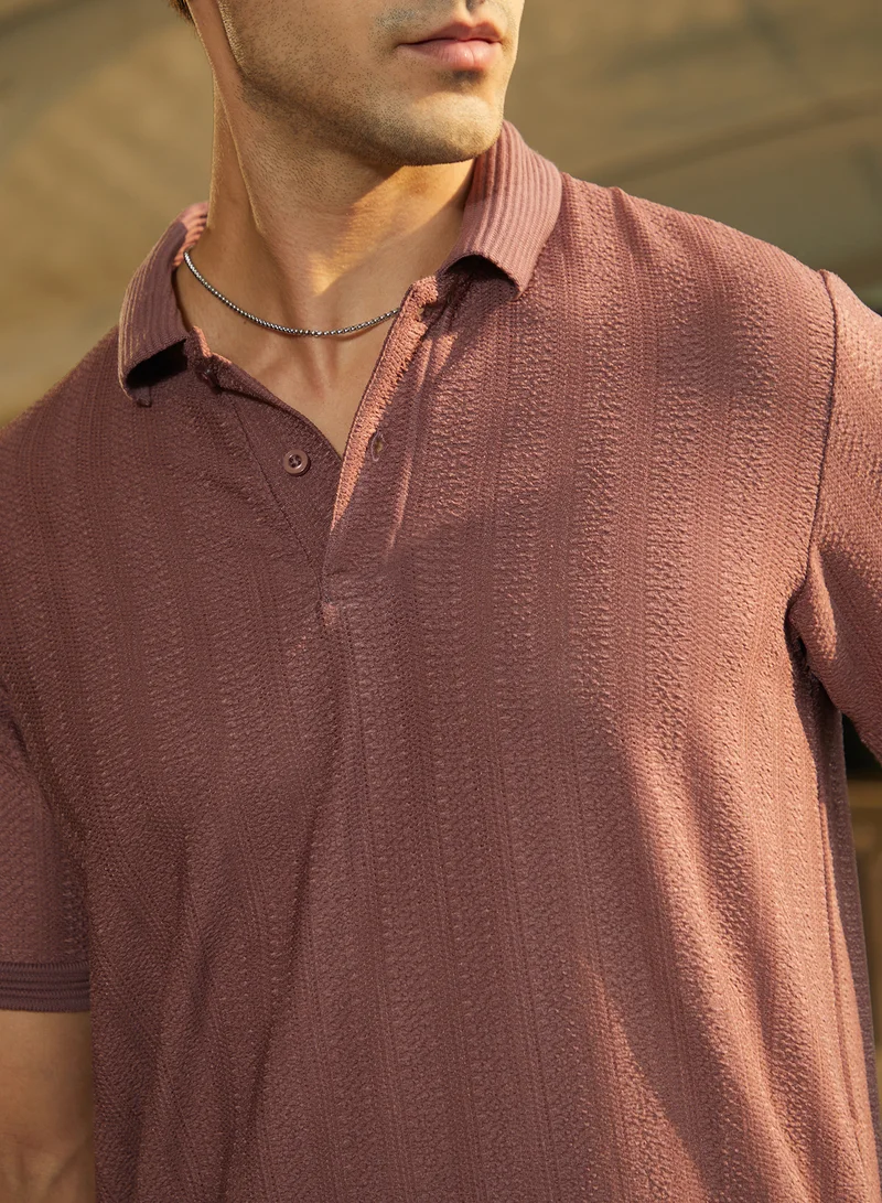 كامبوس سوترا Men's Grape Purple Texture-Lined Polo T-Shirt