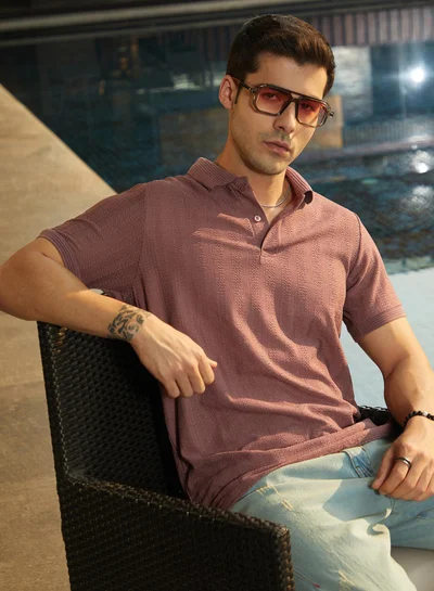 كامبوس سوترا Men's Grape Purple Texture-Lined Polo T-Shirt