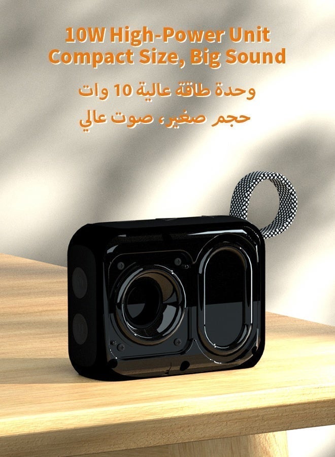 WAPIK Korean Brand Aero 5 Portable Bluetooth Speaker 10W AI Smart Sound Tuning Bluetooth 5.4 IP67 Waterproof Mini Speaker 10H Battery Life TWS Pairing TF Card Play Type-C Fast Charging Carry Strap Outdoor Speaker Black - Image 3