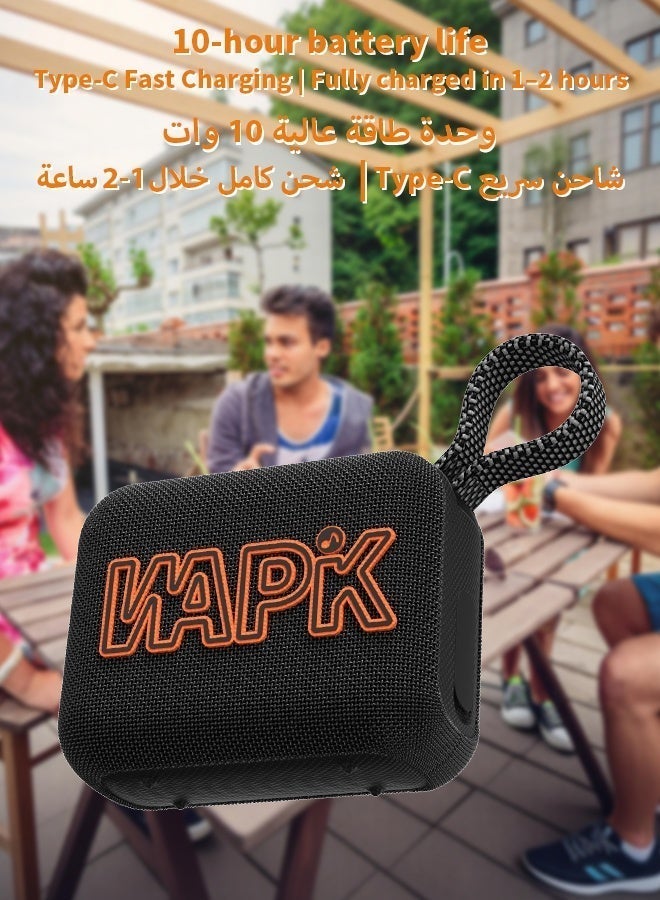 WAPIK Korean Brand Aero 5 Portable Bluetooth Speaker 10W AI Smart Sound Tuning Bluetooth 5.4 IP67 Waterproof Mini Speaker 10H Battery Life TWS Pairing TF Card Play Type-C Fast Charging Carry Strap Outdoor Speaker Black - Image 5