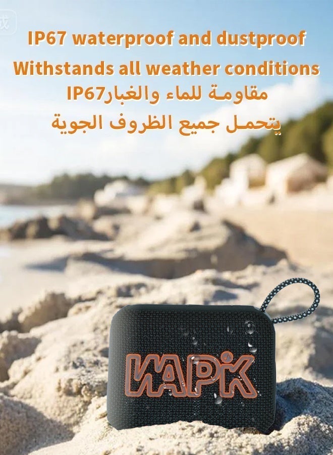 WAPIK Korean Brand Aero 5 Portable Bluetooth Speaker 10W AI Smart Sound Tuning Bluetooth 5.4 IP67 Waterproof Mini Speaker 10H Battery Life TWS Pairing TF Card Play Type-C Fast Charging Carry Strap Outdoor Speaker Black - Image 4