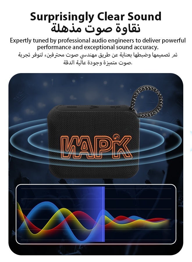 وابيك سماعة بلوتوث محمولة كورين براند Aero 5 بقدرة 10 واط وميزة ضبط الصوت الذكي بالذكاء الاصطناعي وبلوتوث 5.4، مقاومة للماء بمعيار IP67، بطارية تدوم 10 ساعات، اقتران TWS، تشغيل بطاقة TF، شحن سريع Type-C، مزودة بحمالة يد – اللون الأسود - Image 3