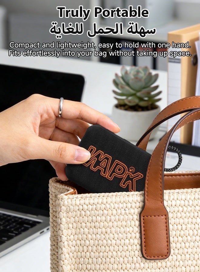 وابيك سماعة بلوتوث محمولة كورين براند Aero 5 بقدرة 10 واط وميزة ضبط الصوت الذكي بالذكاء الاصطناعي وبلوتوث 5.4، مقاومة للماء بمعيار IP67، بطارية تدوم 10 ساعات، اقتران TWS، تشغيل بطاقة TF، شحن سريع Type-C، مزودة بحمالة يد – اللون الأسود - Image 2