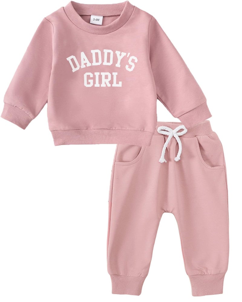 Yvowming Toddler Baby Boy Girl Clothes Long Sleeve Sweatshirt Pullover Tops + Joggers Pants Outfit Set (Light Pink, 2-3T) - Image 1