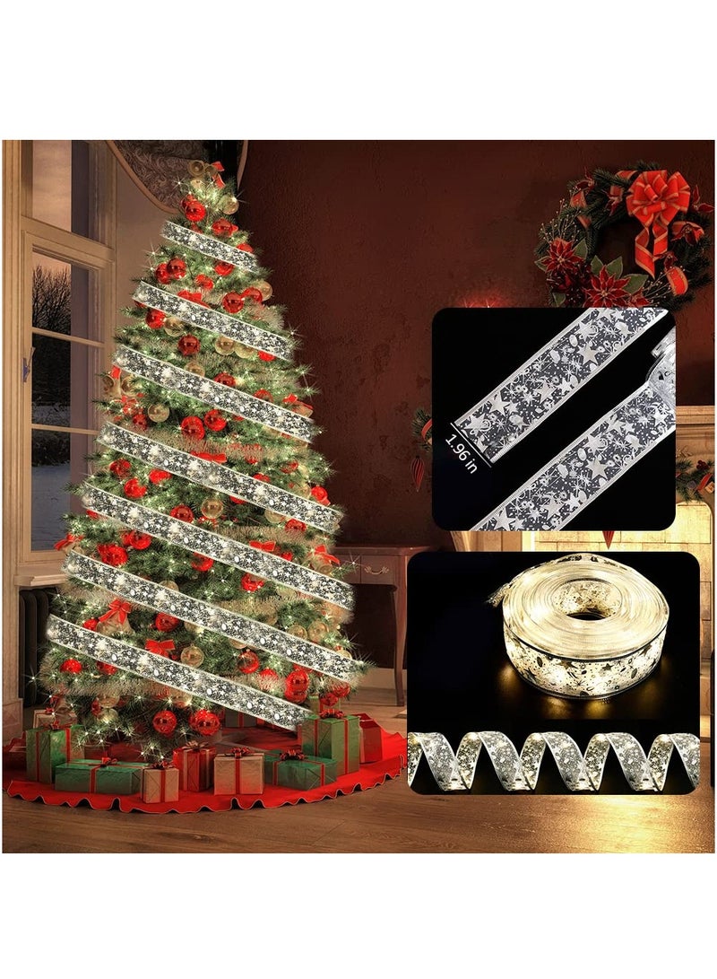 KASTWAVE Christmas Fairy LED Lights, 16.4ft Christmas Ribbon Fairy Lights Christmas Tree Decoration Xmas Gift for Outdoor Weddings Garden Holiday Fairy Lights Indoor Outdoor Xmas Decoration(Sliver Warm Light) - Image 1