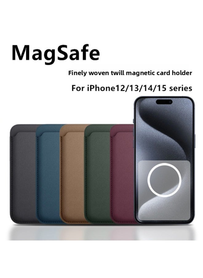 Generic - Magsafe Magnetic Card Bag Animation For Iphone 15 Fine Woven Twill Card Case For Iphone15 Fine Cloth Pattern Phone Card Bag-Color:Black And Gray [12/13/14/15 Series Universal Animation]-Applicable Models:Carton Packaging [with Logo] - Image 1