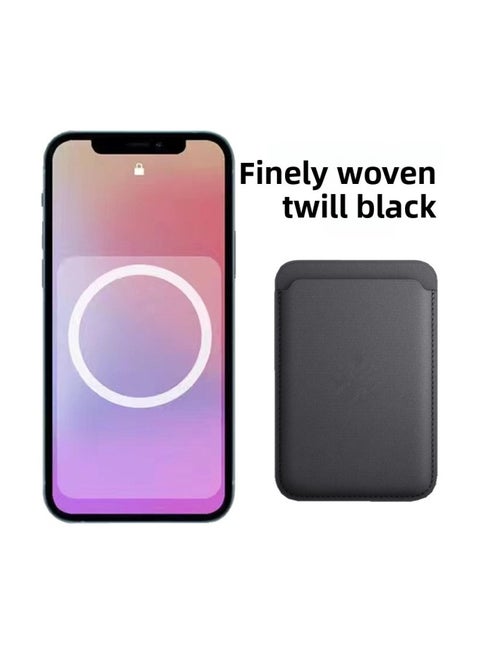 Magsafe Magnetic Card Bag Animation For Iphone 15 Fine Woven Twill Card Case For Iphone15 Fine Cloth Pattern Phone Card Bag-Color:Black And Gray [12/13/14/15 Series Universal Animation]-Applicable Models:Carton Packaging [with Logo]