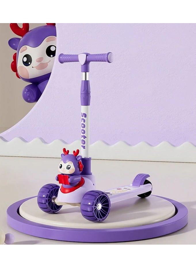 Scooter  Purple Kids Scooter with Cute Deer Character – Adjustable & Safe Ride for Children - Image 1