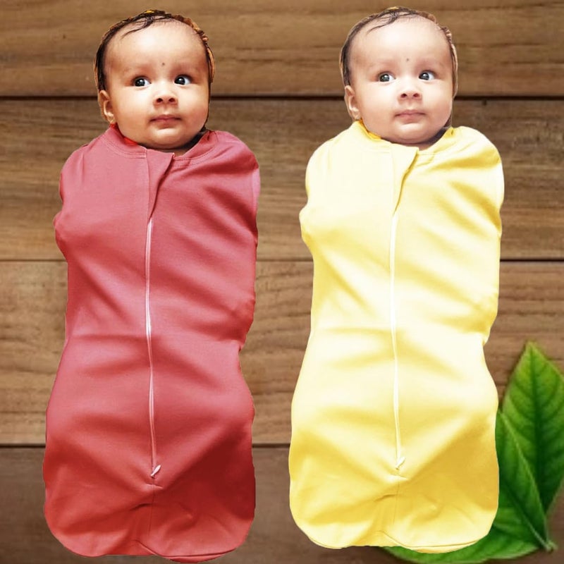 MammaChamp Zipper Swaddle POD Sleeping Bag Blankets Wrap Sack for Newborn Infant Baby 0-3 Months (Pack-of 2) (Yellow + Brown) - Image 2
