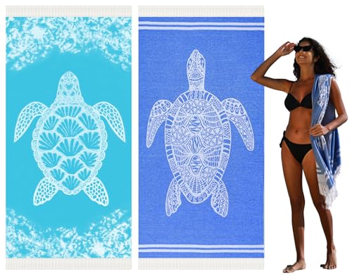 Widdonen 2 Pack Turkish Beach Towel Quick Dry Absorbent Cotton Lightweight Thin Bathroom Bath Pool Swim Towels Extra Large Oversized Sand Free Beach Accessories Essentials Stuff Cloud Adults Gift - Image 1