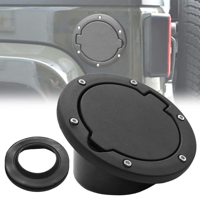 Fuel Filler Door Cover Gas Fuel Tank Cap Cover Black for 2007 2008 2009 2010 2011 2012 2013 2014 2015 2016 2017 2018 Jeep Wrangler JK  Unlimited Sport Rubicon Sahara No Locking