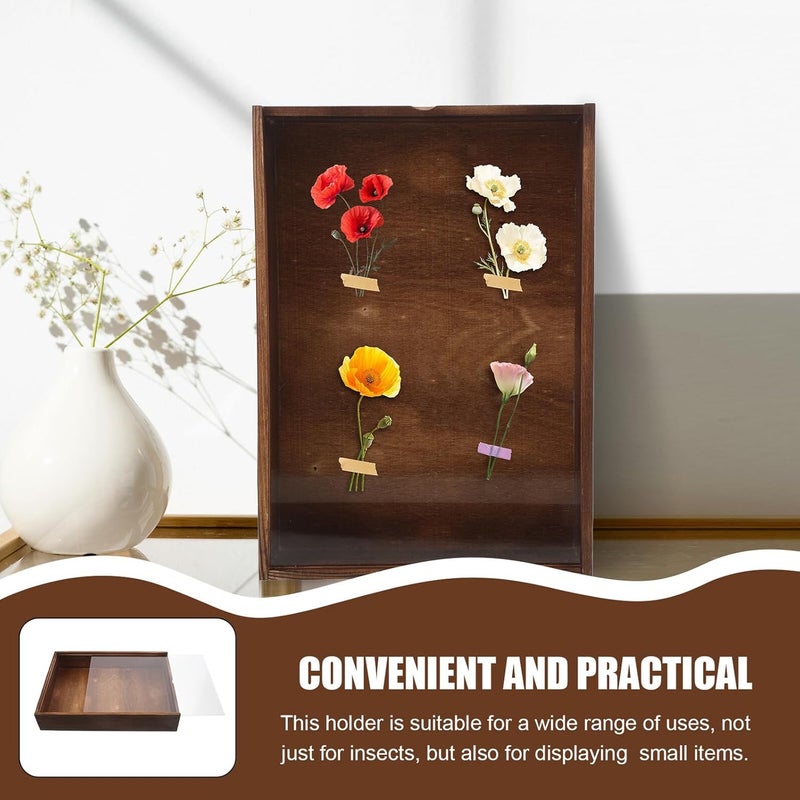 STAHAD Wooden Insect Display Frame with Sliding Drawer, Butterfly Specimen Shadow Box 31x22x5.5cm Carbon Color, Dustproof Storage Case for Bug Specimens and Pressed Flowers, - Image 3