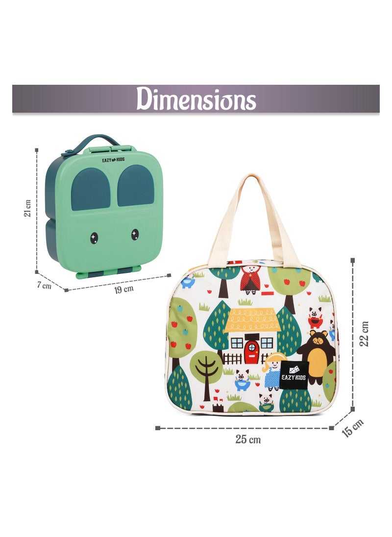 Eazy Kids - Bento Lunch Box With Insulated Lunch Bag Combo - Green - Image 1