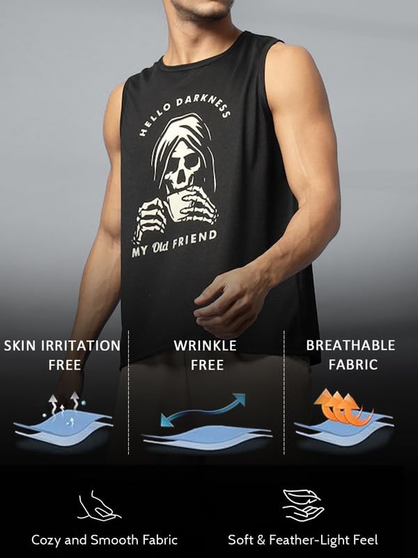 CHKOKKO Tank Tops Sleeveless T-Shirt for Men Gym Wear Graphic Printed Stylish Round Neck Workout Fitness & Casual or Beach Wear Black XXL - Image 2