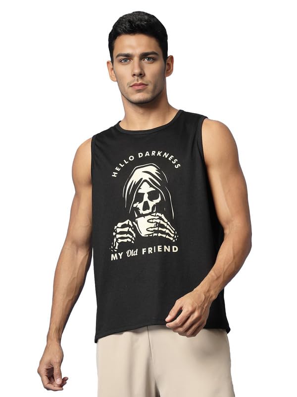 CHKOKKO Tank Tops Sleeveless T-Shirt for Men Gym Wear Graphic Printed Stylish Round Neck Workout Fitness & Casual or Beach Wear Black XXL - Image 1