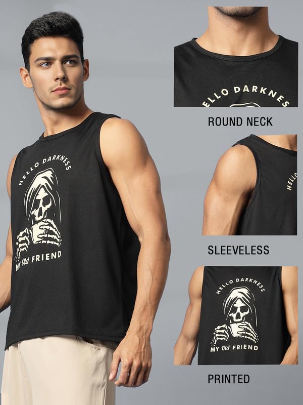 CHKOKKO Tank Tops Sleeveless T-Shirt for Men Gym Wear Graphic Printed Stylish Round Neck Workout Fitness & Casual or Beach Wear Black XXL - Image 3
