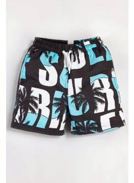 Gold Class Kidswear Palm & Text Printed Drawstring Lined Men's Swim Shorts  - Image 1