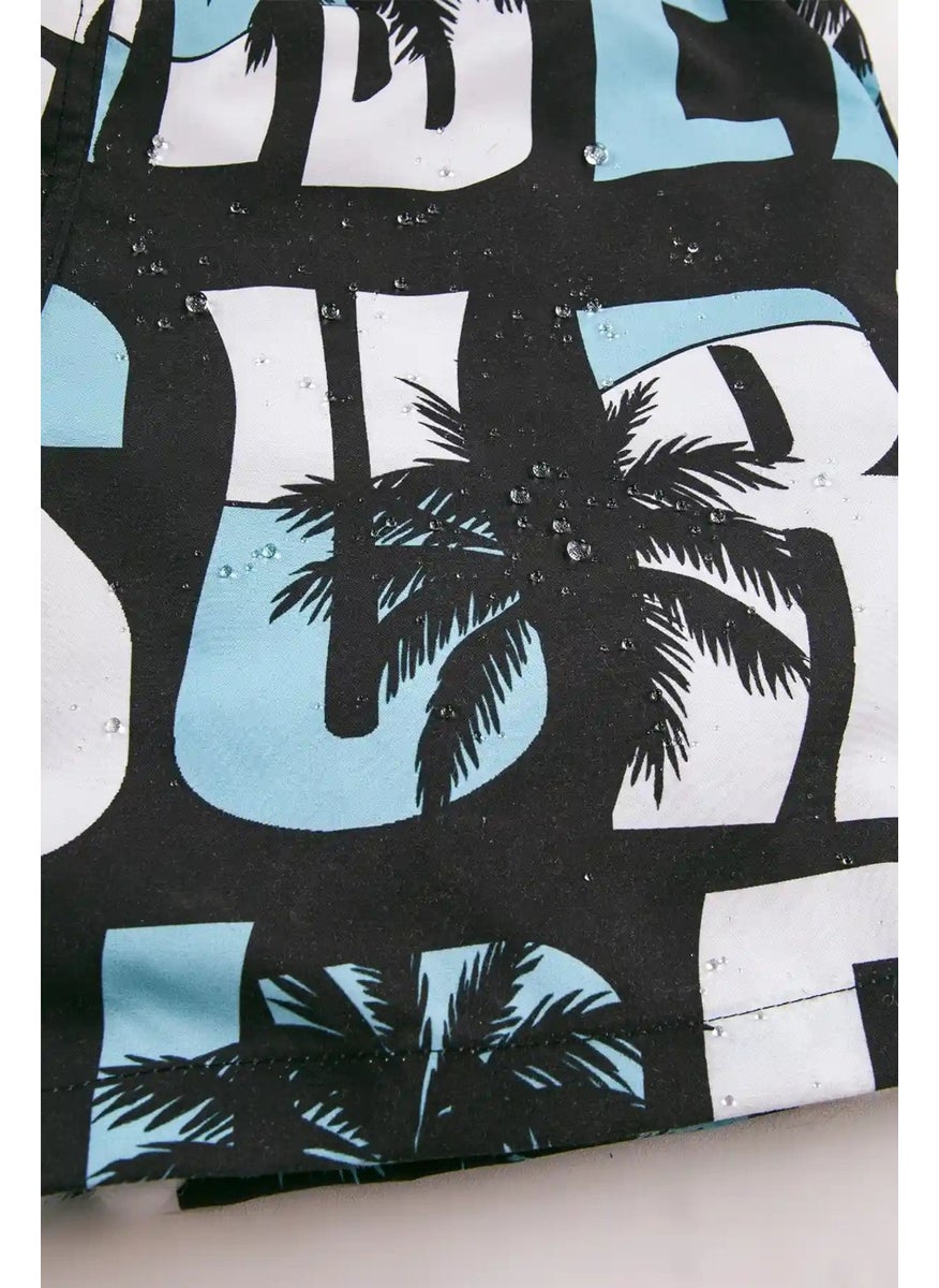 Gold Class Kidswear - Palm & Text Printed Drawstring Lined Men's Swim Shorts - Image 1