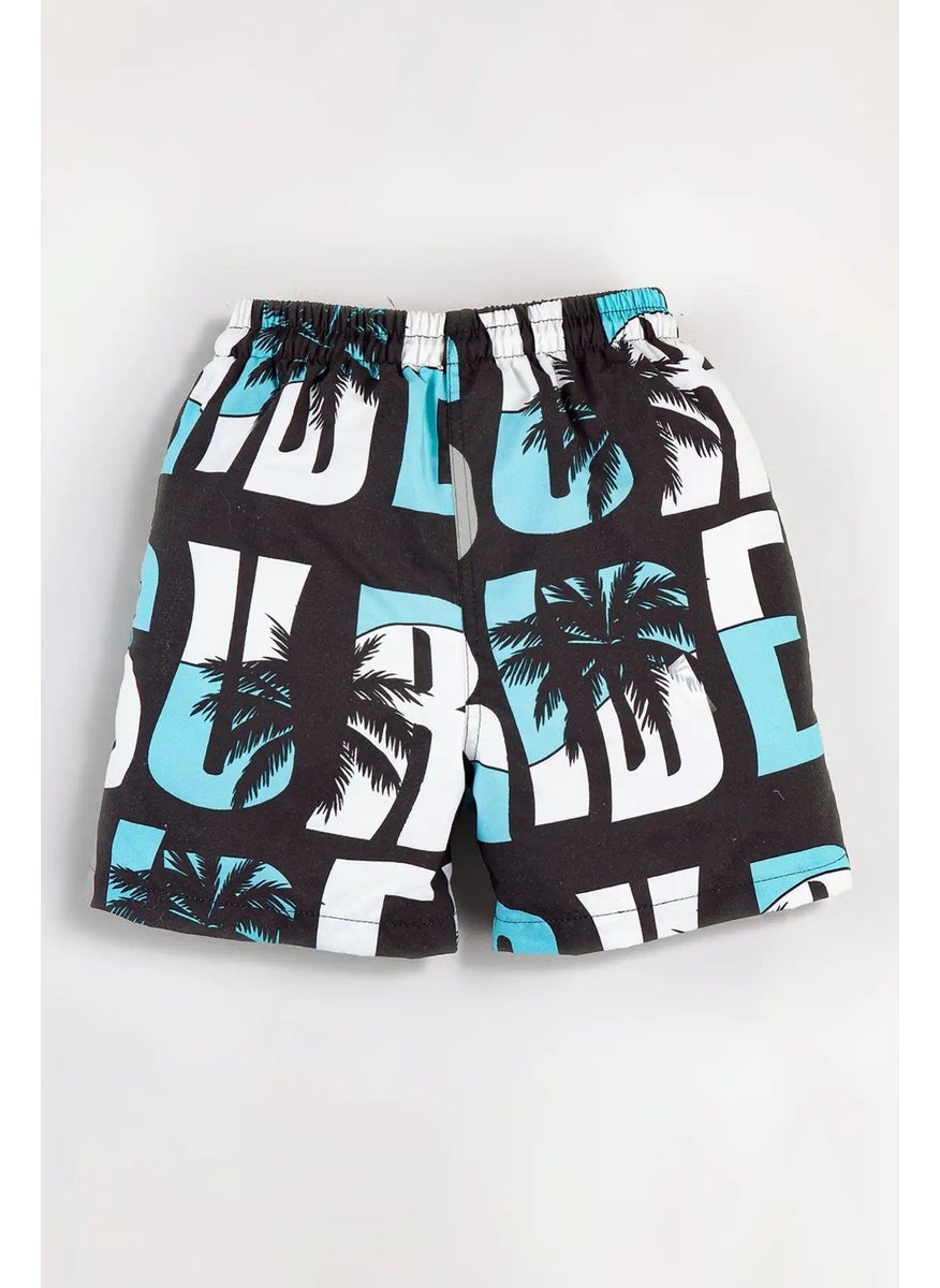 Gold Class Kidswear - Palm & Text Printed Drawstring Lined Men's Swim Shorts - Image 1