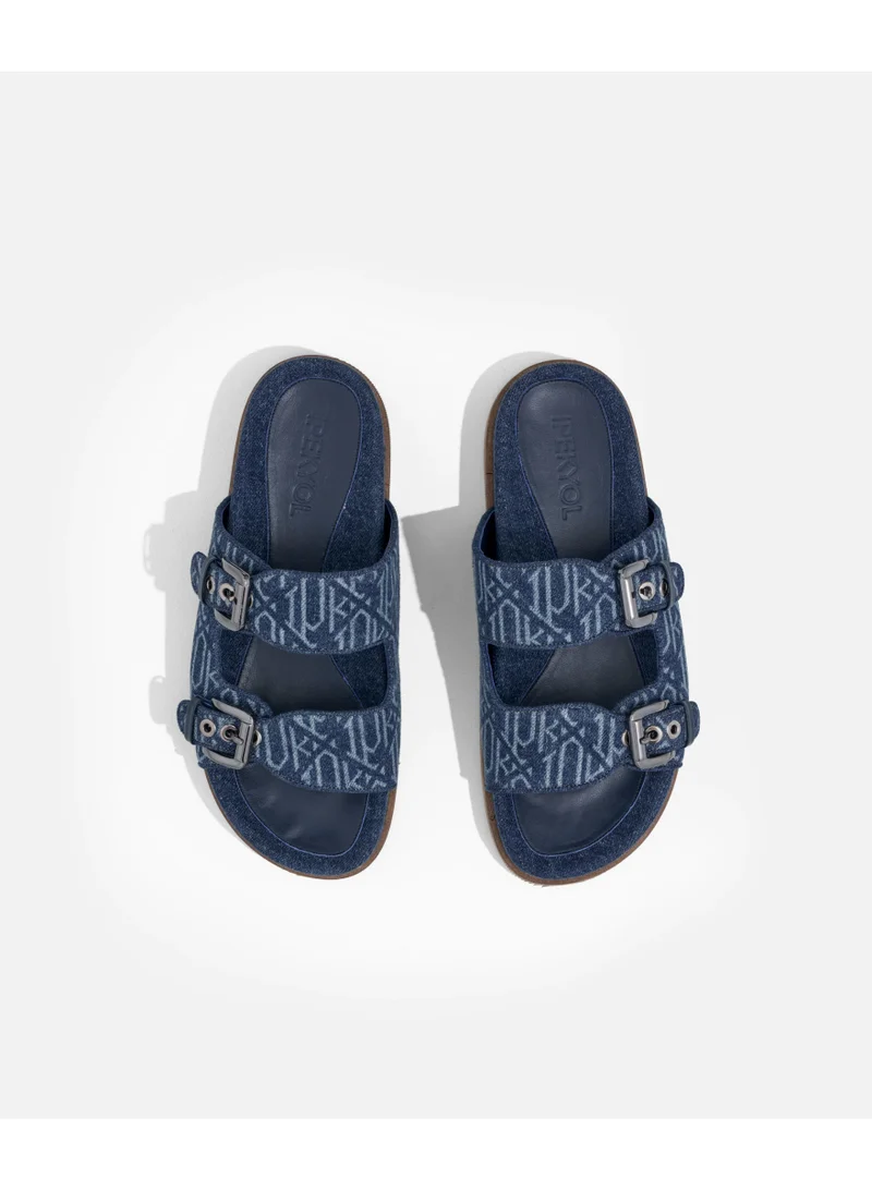 ابيكول شباشب بنقوش شعار مزدوجة الأشرطة من الدنيم