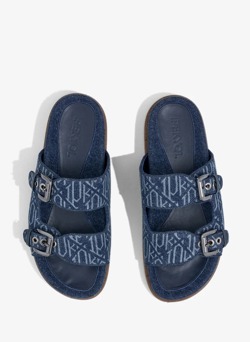 Ipekyol Monogram Denim Double-Strap Slippers