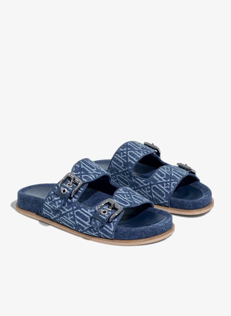 Ipekyol Monogram Denim Double-Strap Slippers