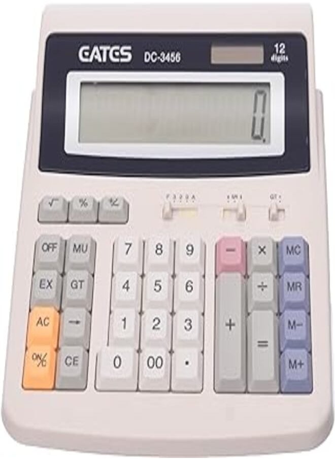 EATES Eates DC-3456 Desktop Electronic Calculator 12 Digits with Dual Power and Big LCD Display - Beige 
