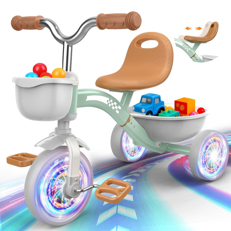 Kkdi Toddler Tricycle for 13 35 Year Olds 2 3 4 5 Year Old Girl Boy Birthday Gifts Toddler Baby Bike 4Level Adjustable Seat 3 Color Light Wheels 2 Baskets Outdoor Riding Toys for Ages 24 - Image 2