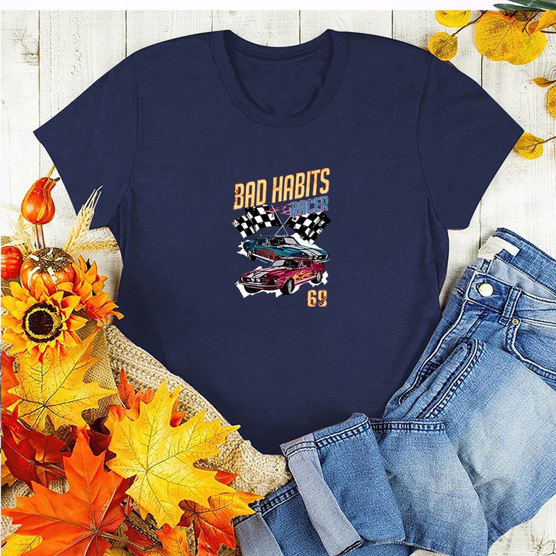 T-Shirt Women'S Bad Habits Racer Racing Sports Printed Short-Sleeved Women'S Top - Image 1