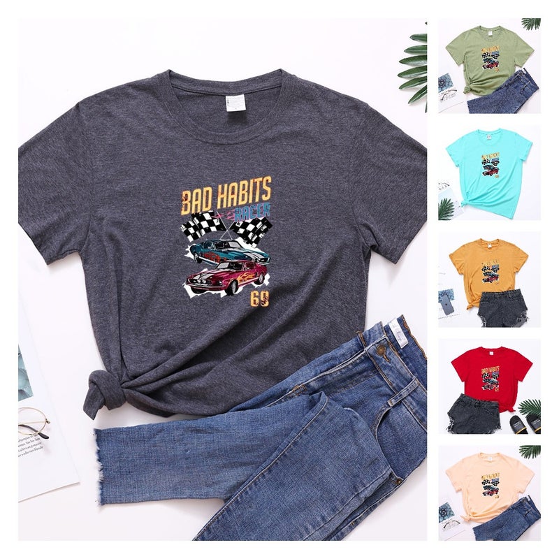 T-Shirt Women'S Bad Habits Racer Racing Sports Printed Short-Sleeved Women'S Top - Image 2