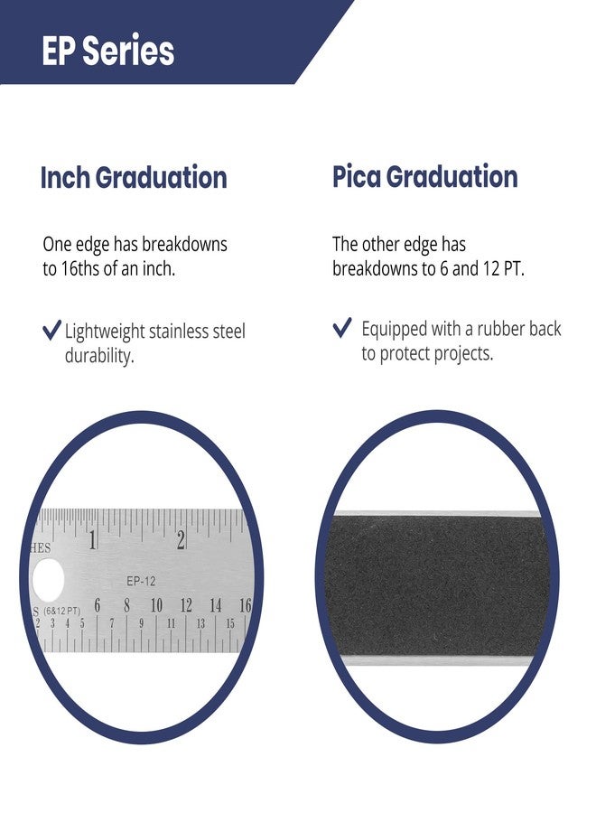 Pacific Arc Stainless Steel Ruler with Inch and Pica Measurements, 18 Inches Rubber Backed - Image 3